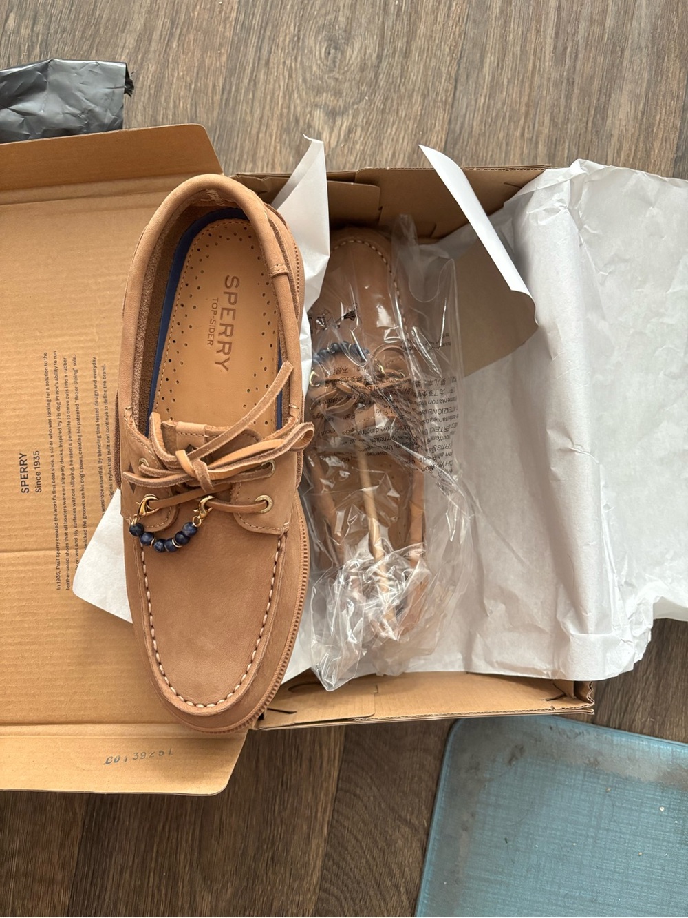 Sperry Tan Leather Boat Shoes with Bead Accent